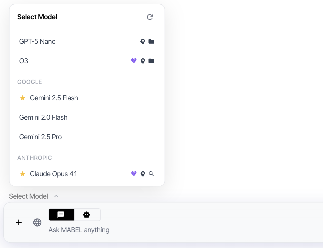 Model Selection Interface